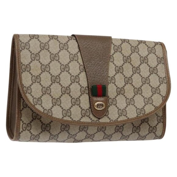 GUCCI GG Canvas Web Sherry Line Clutch Bag Beige Red - Picture 2 of 15